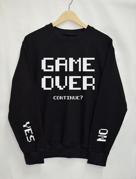 

game over continue sweatshirts women tumblr fashion funny text slogan dope jumper tee graphic cool casual pullovers, Black