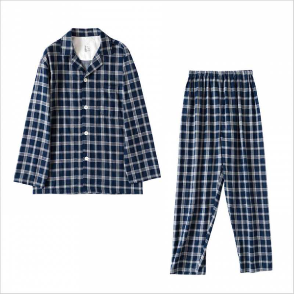 

men's sleepwear 2021 spring men high-end casual plaid pajama sets male 100%cotton suit turn-down collar long sleeve shirt & pants, Black;brown
