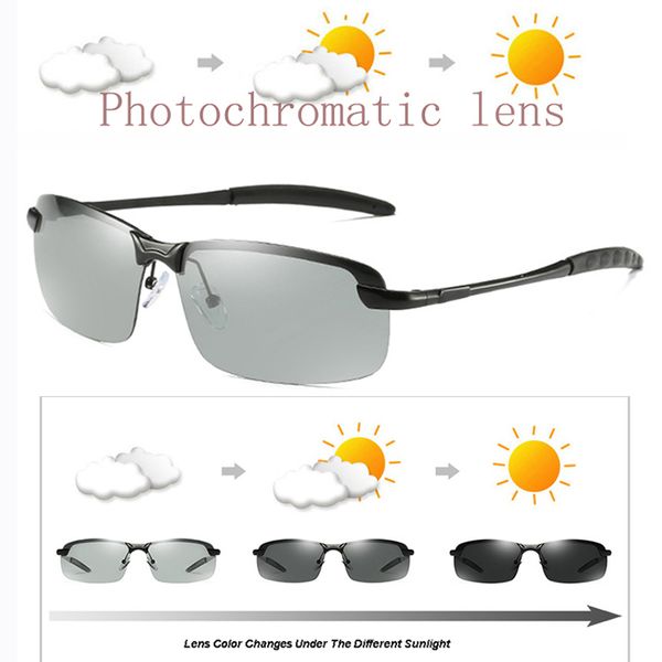 Marke photochromic Sonnenbrille Herrenübergang Linse Fahren Polarisierte Sonnenbrille Für Männer Mode Randlose UV400 Gespiegelte Schutzbrille