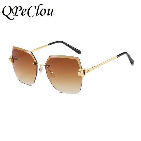 

qpeclou 2020 new vintage metal rimless sunglasses women fashion diamond sun glasses ladies color gradient shades, White;black