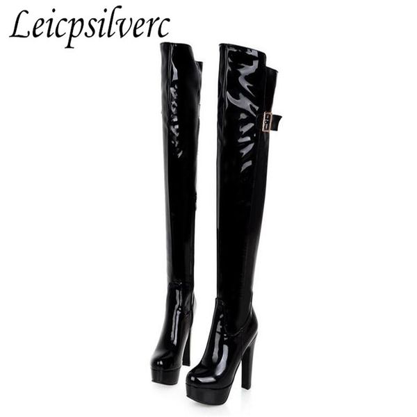 

black patent leather boots children winter europe customers red super high-heeled knee boots
