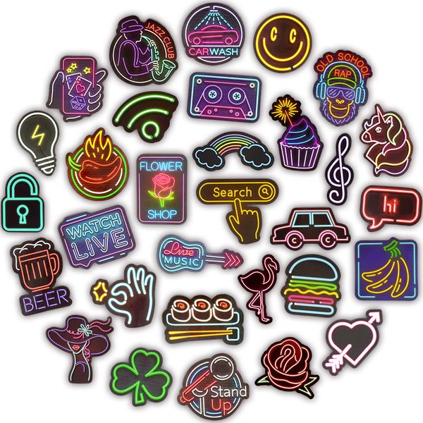 

50 pcs neon sign stickers doodle novelty sticker toy for kids diy home lapluggage scrapbook bottle skateboard motorcycle guitar cool gif