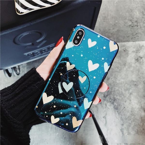 

holder laser phone case for iphone 6 6s 7 8 plus x xr xs max luxury grid weaving cover round finger stand holder soft case