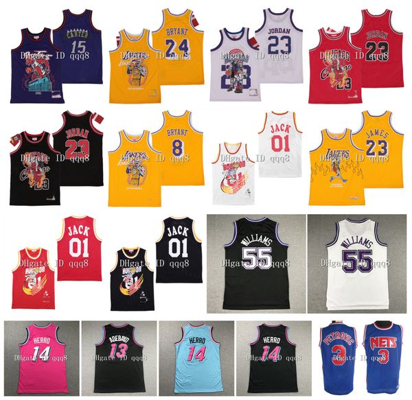 

ncaa lebron 23 james jersey travis scott 01 jack vince 15 carter michael 23 mj 24 bryant tyler 14 herro drazen petrovic williams basketball, Black