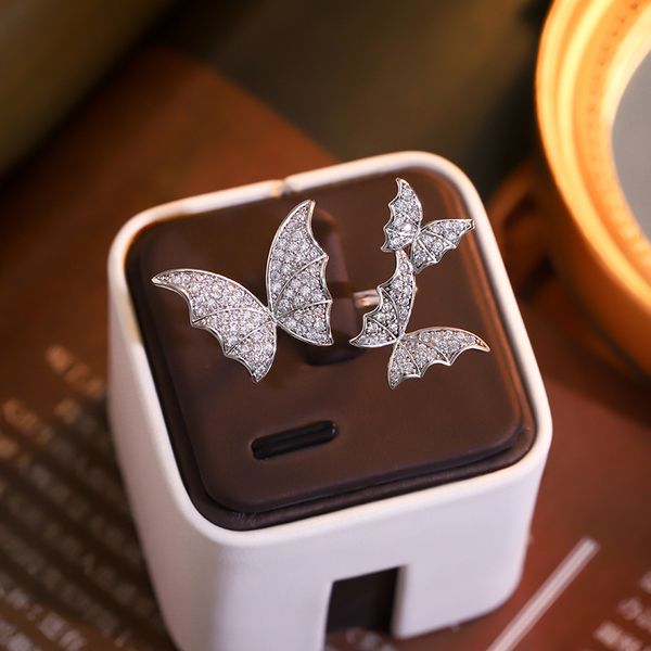 

wedding rings luxury female white crystal stone ring silver color animal for women cute butterfly adjustable engagement, Slivery;golden