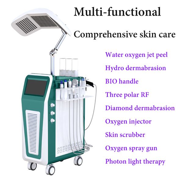 9in1 Vácuo Hydro Dermaabrasão Rosto Limpeza Água Oxigênio Jet Peel Peel Peel Cleaner Facial Care Machine PDT LED 7 Cor