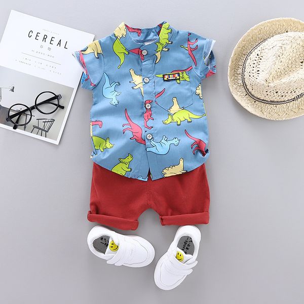 

infant newborn baby boy gentleman leisure dinosaur shirt romper short pants 2pcs outfits birthday party clothes kg-22, Pink;blue