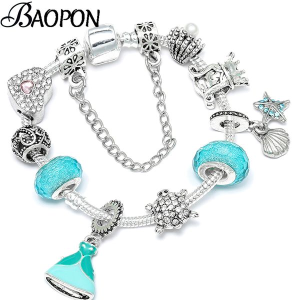 

starfish & skirt pendant charm bracelets for women girls silver color snake chain bracelet christmas jewelry gift, Golden;silver