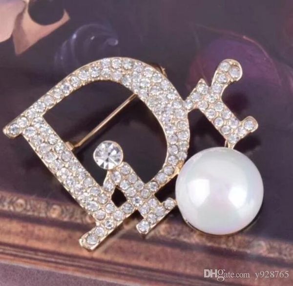 

exquisite double letter brooch for women statement brand fashion brooches pins accessories jewelry gift, Gray