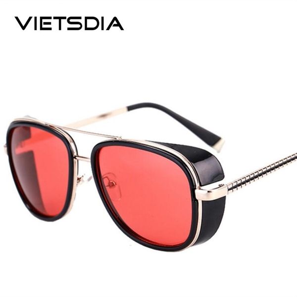 

2020 steampunk iron man 3 sunglasses men mirrored designer brand women glasses vintage red lens sun glasses uv400, White;black