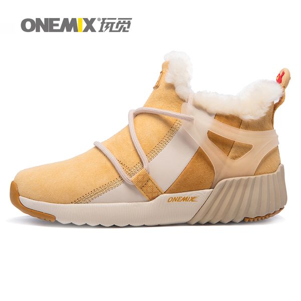 

onemix women snow boots men warm sneakers comfortable synthetic fur linning brown windproof trainers, Black