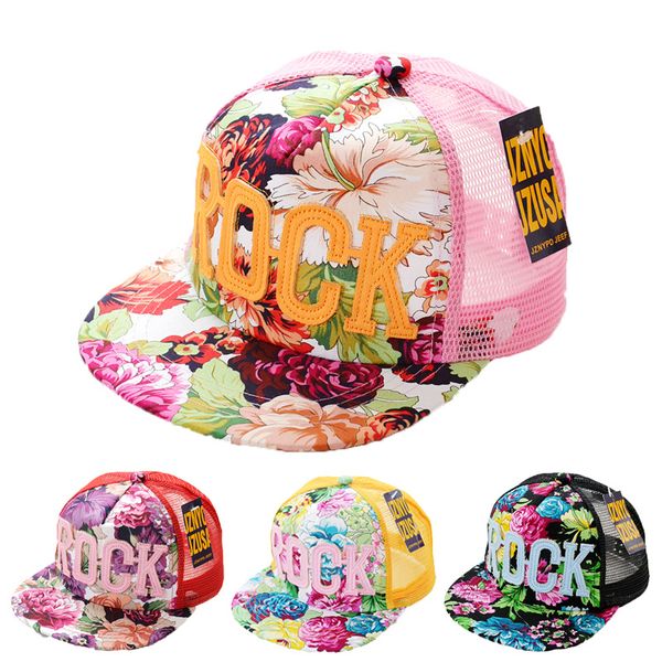 

2020 flowers print summer rock children's baseball caps baby boys girls summer sun mesh caps snapback hat, Blue;gray