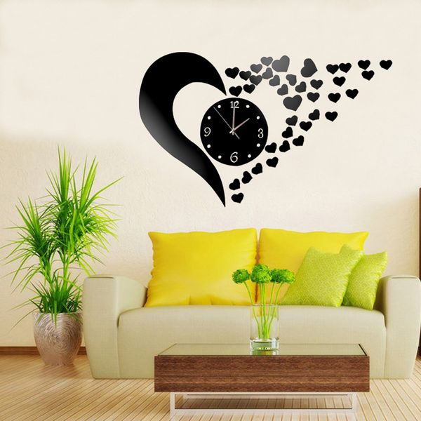 

removable clock acrylic mirror surface diy art wall stickers clock decal mural for home living room decor