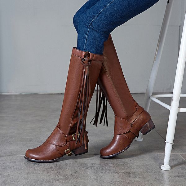 

women's rubber boots autumn shoes thigh high heels high luxury designer leather booties round toe winter footwear, Black