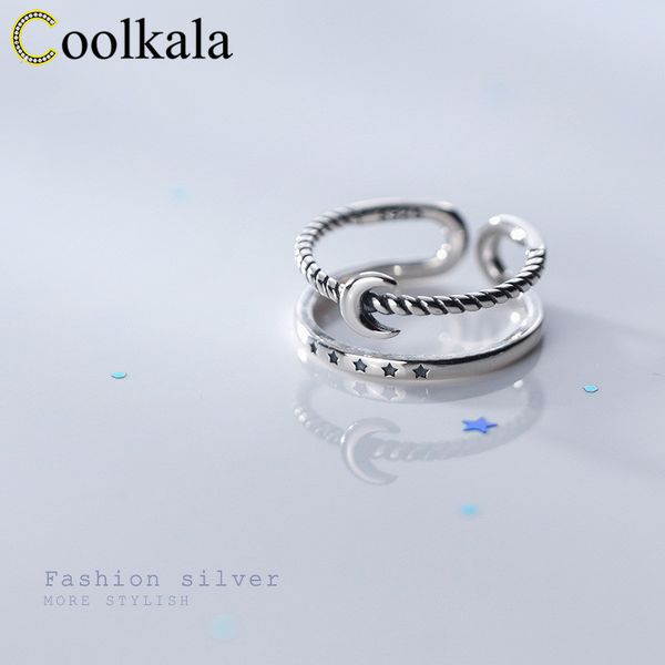 

coolkala female personality thai silver double-layer twist star moon artistic ring, Golden;silver