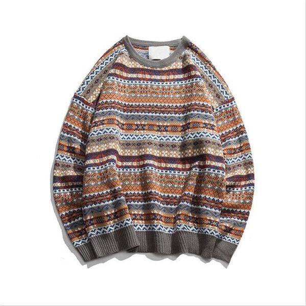 

loose fit folk style mens vintage o-neck pullover male new autumn winter long sleeve knitted sweaters -2xl, White;black