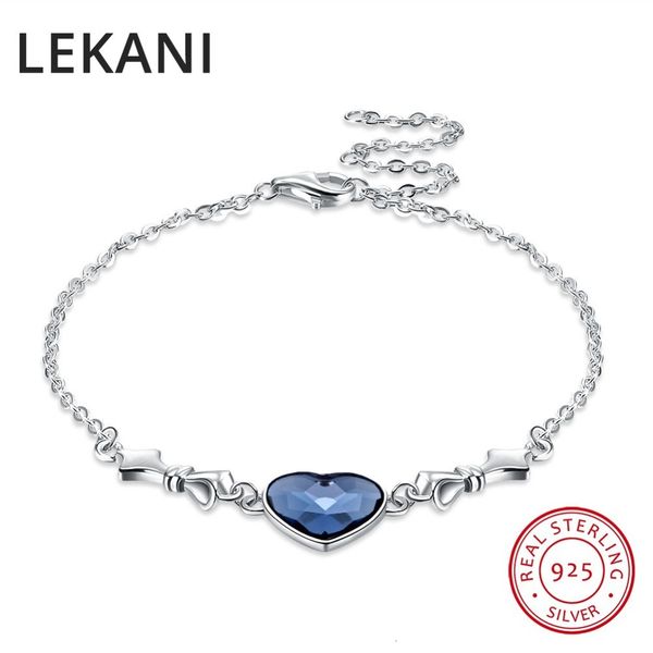 

lekani original blue crystals from swarovski heart shaped bracelets 925 sterling silver charm bracelet for women fine jewelry