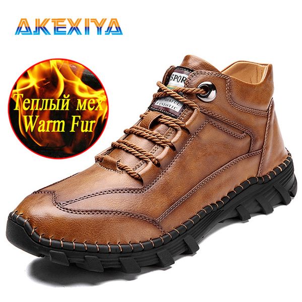 

winter men's boots plush warm men's winter boots outdoor snow retro style designer men leather platform, Black