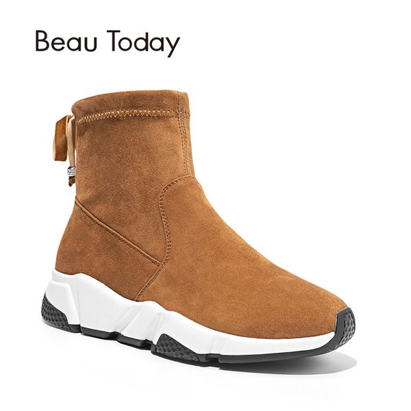 

beautoday women ankle boots brand suede sheepskin spring autumn lady boots handmade shoes 05401, Black