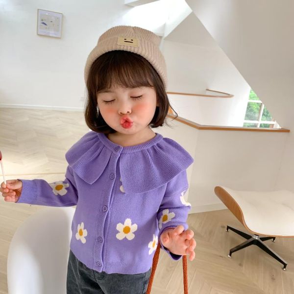 

2020 autumn new arrival girls fashion knitted sweaters kids floral sweaters kids cardigan, Blue