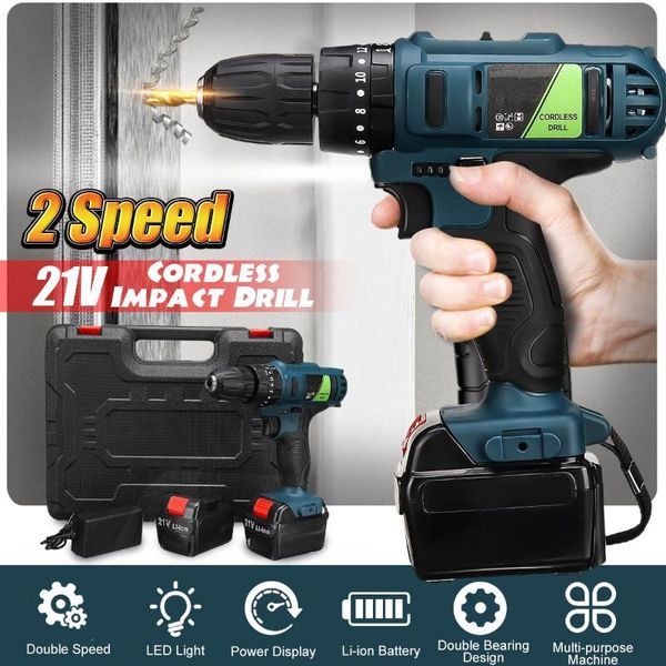 

2 speed dual li-ion battery power 2 drill bit screwdriver rechargeable cordless electric drill 18+3 torque power driver tools
