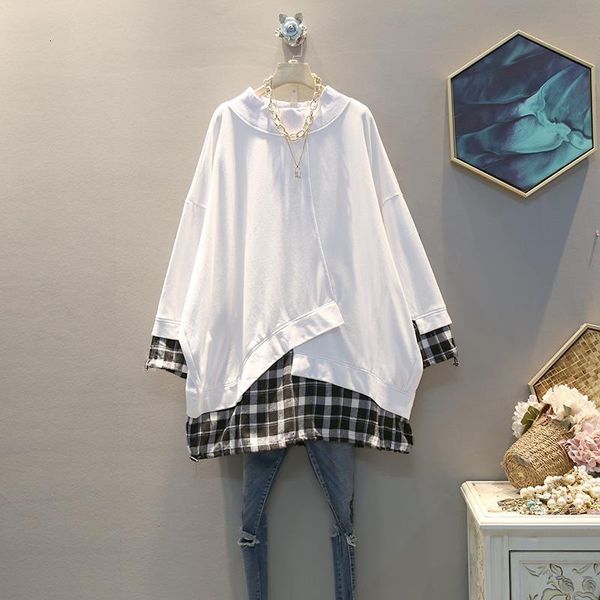 

ewq] 2020 весна лето новый шаблон с капюшоном воротник с длинным рукавом плед пэчворк streetwear толстовка женщины ak70401, Black