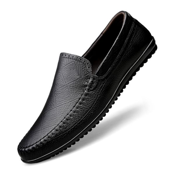 

dress shoes men genuine leather loafers soft mocassin homme chaussure formal driving boat flats, Black