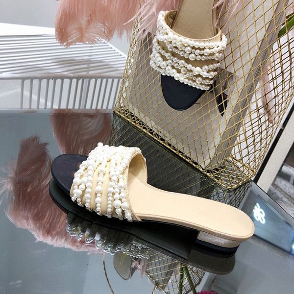 

lady's soft chunky heel slippers convenient and comfortable genuine real leather with beading high quality, Black