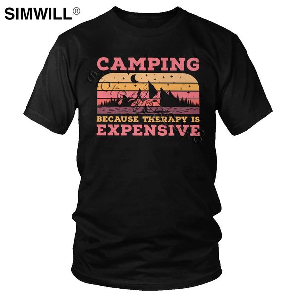 

vintage camping because therapy is expensive t shirt men cotton outdoors adventure t-shirt short sleeve graphic summer tee gift