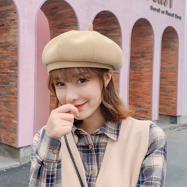 

berets hut damen beret women's autumn and winter retro british wild pure color wool chapeau femme boinas para mujer kapelusz gorras, Blue;gray