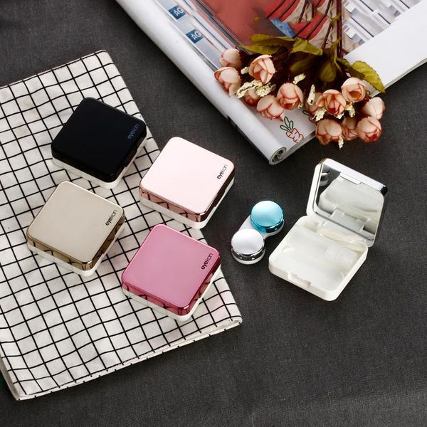 

1pcs abs plastic square mirror cover colorful contact lens case travel container holder storage soaking box case, Silver