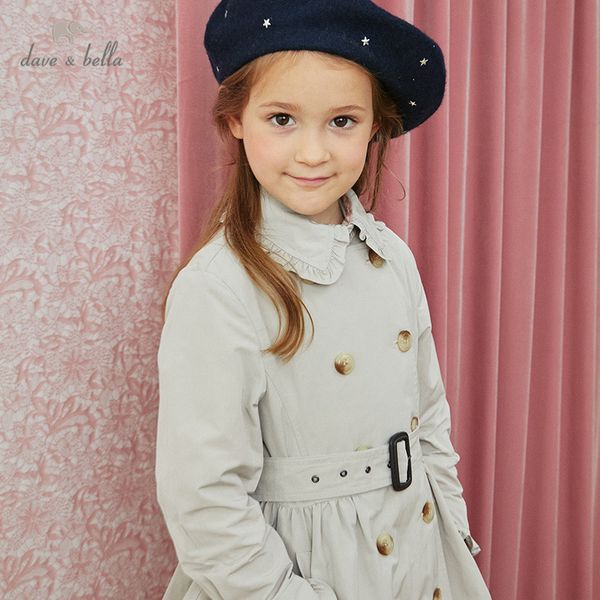 

dkh14185 dave bella autumn kids girls fashion solid ruched button pockets coat children cute outerwear, Blue;gray