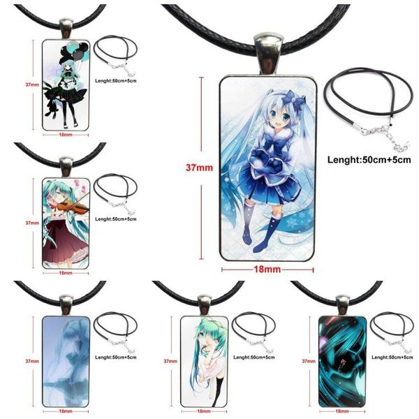 

anime 3d hatsune miku fashion glass cabochon pendant necklace with women steel plated statement jewelry for women girls handmade, Silver