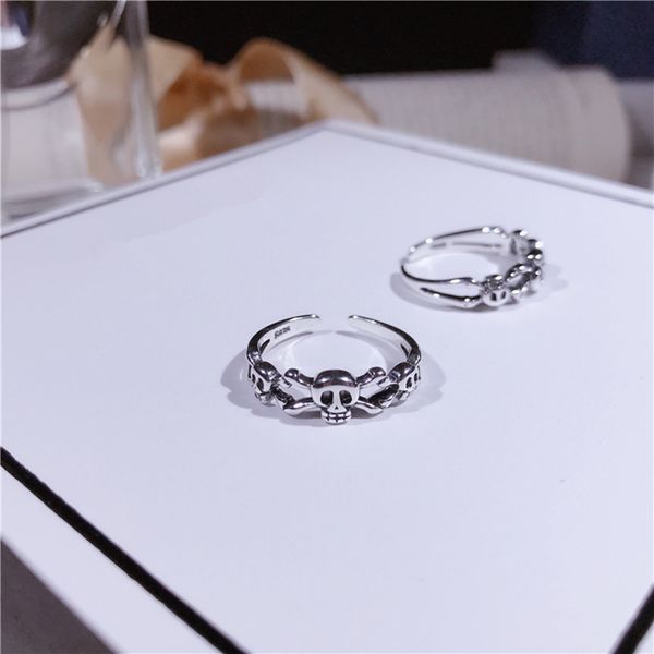 

s925 sterling silver skull opening ring fashion make old craft personalized skull ring jewelry wholesale band rings sale