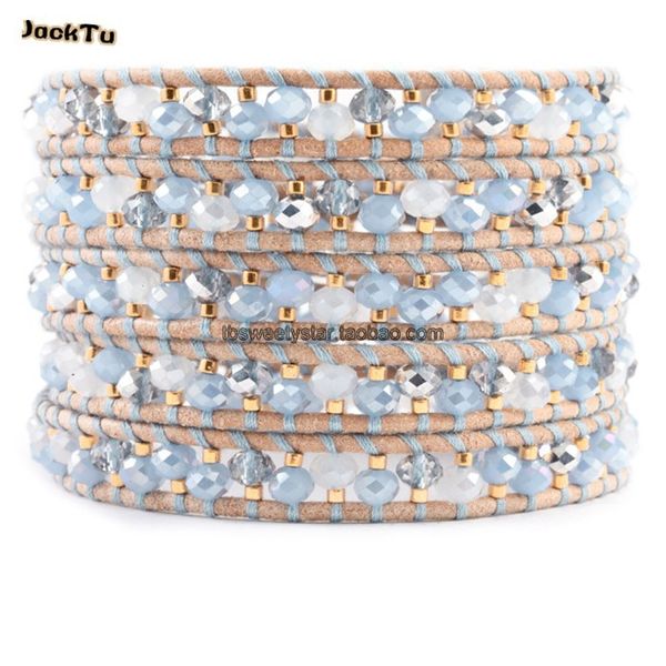 

promotional purple crystal seed beads pink leather wrap bracelet, Golden;silver