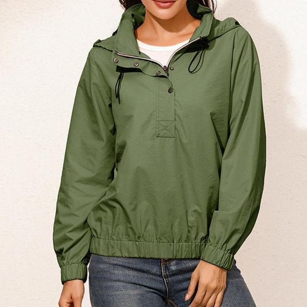 

women hooded waterproof zipper short length windproof jackets casual solid color raincoat for outdoor hiking outwear clothes, Blue;black