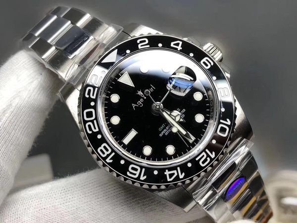 

luxury new men automatic mechanical watch rose gold red black blue ceramic bezel gmt ii stainless steel sapphire glass, Slivery;brown