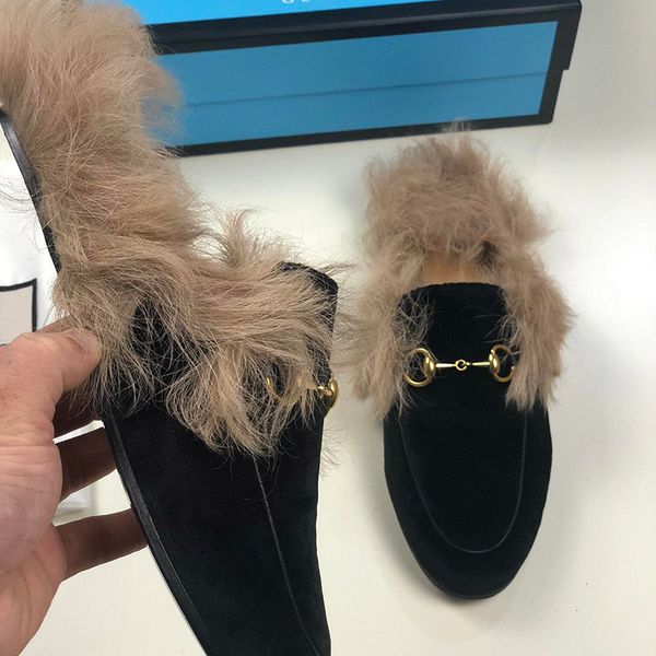 

designer princetown embroidered leather slipper women luxury embroidered slipper genuine leather velvet lady casual shoes women's pumps, Black