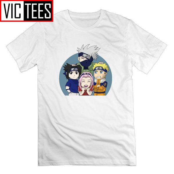 

naruto chibi команда мужчины футболки мужские с коротким рукавом футболки чистый хлопок crew neck tee shirt высокое качество одежды