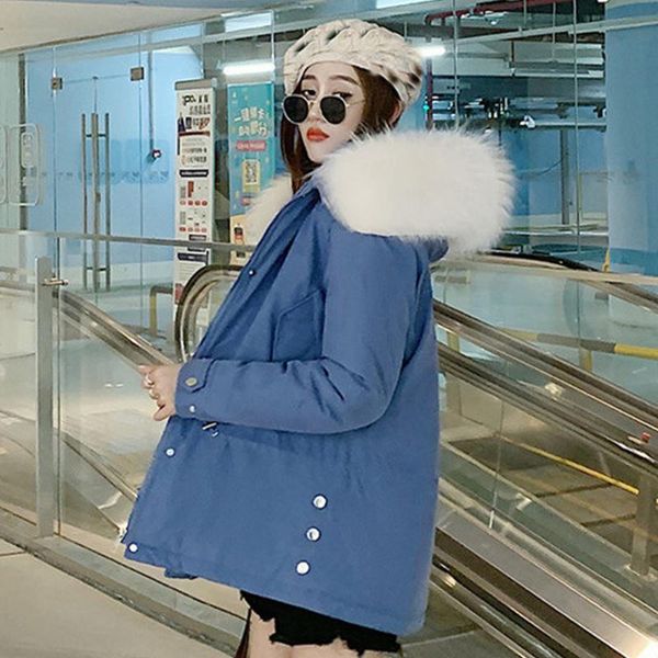 

winter parka big fur 2020 new style women s winter short hooded detachable large collar with velvet jacket 919, Black