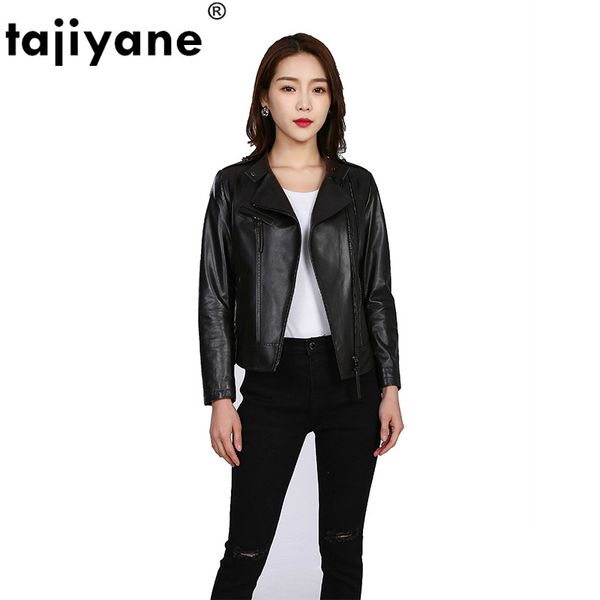 

women's leather & faux tajiyane spring autumn genuine jacket women sheepskin coat female motocycle clothing 17151 wpy827, Black