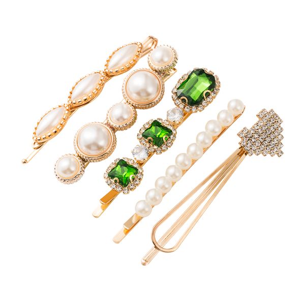 

корейский элегантный 5шт / комплект зажим имитация pearl волос barrettes шарм геометрических хрустальное сердце волосы девушка партия ювелир, Golden;silver