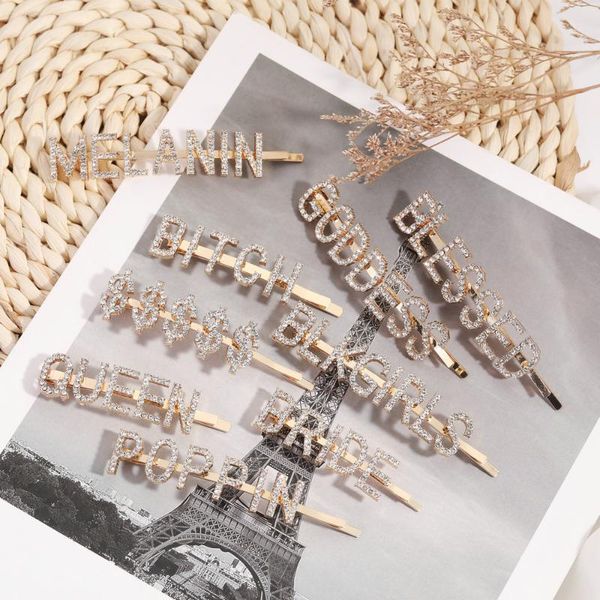 

bling crystal letter hair clip bobby pin alphabet rhinestone gold word hair pin girls women kids jewelry words clips, Golden;silver