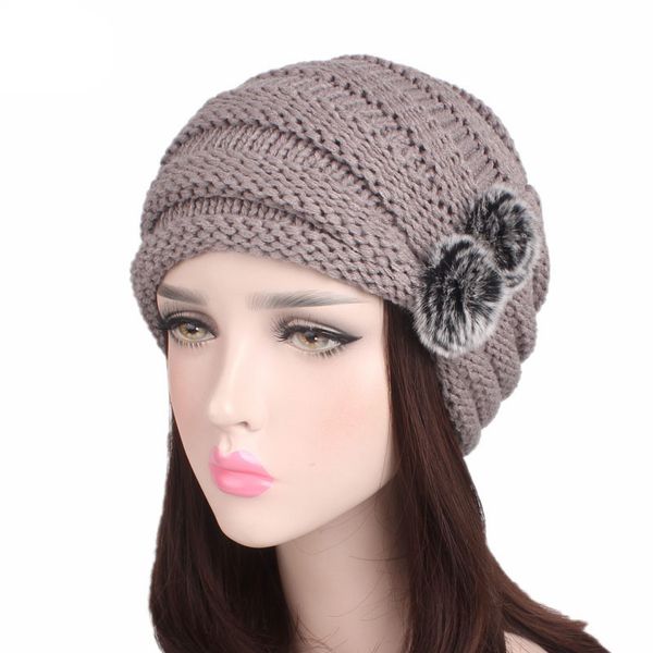 

женская зима новый стиль защиты слуха теплый вязаная шапка без головы обрезные pee fur ball украшения hat шерстяных, Blue;gray