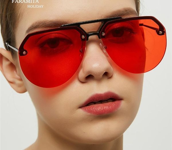 

faramita holiday women oversized fashion pc mirror goggle semi-rimless woman sunscreen sunglasses retro vintage sun glasses, White;black