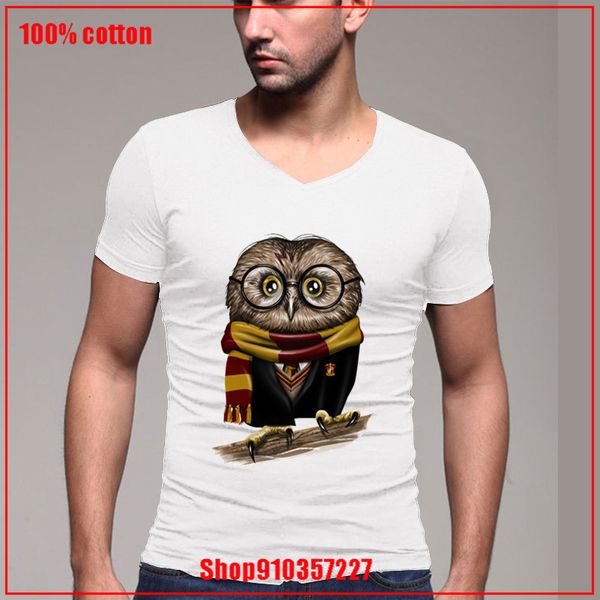 

harry cute owl owly-potter v-neck short sleeve men t shirt slim fit t-shirt men casual summer t shirt 4xl 5xl unique apparel