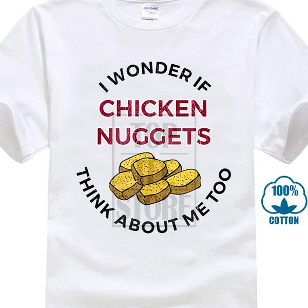 

new 2018 fashion t shirts new short sleeve round collar i wonder if chicken nuggets shirt funny fast food shirt