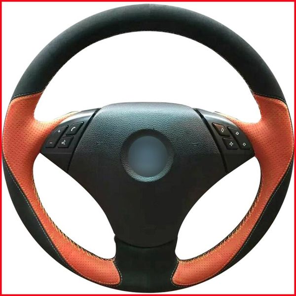 

mewant orange leather black suede car steering wheel cover for 530 523 523li 525 520li 535 545i e60 interior accessories