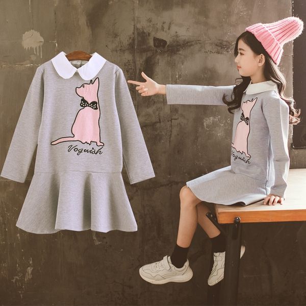 

wear girlscat dress spring and autumn princess children's children'slapel korean style long sleeve new children's dress y5zwd, Black;gray