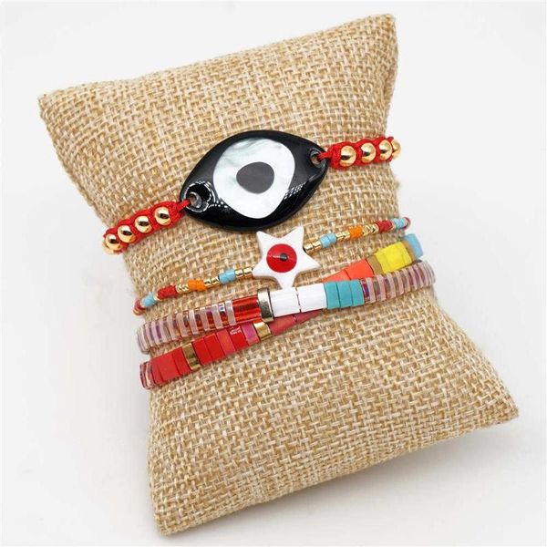 

abl281, fashion miyuki tila beads star evil eye bracelet set women boho chic rainbow pulseras mujer new femme summer jewelry, Black